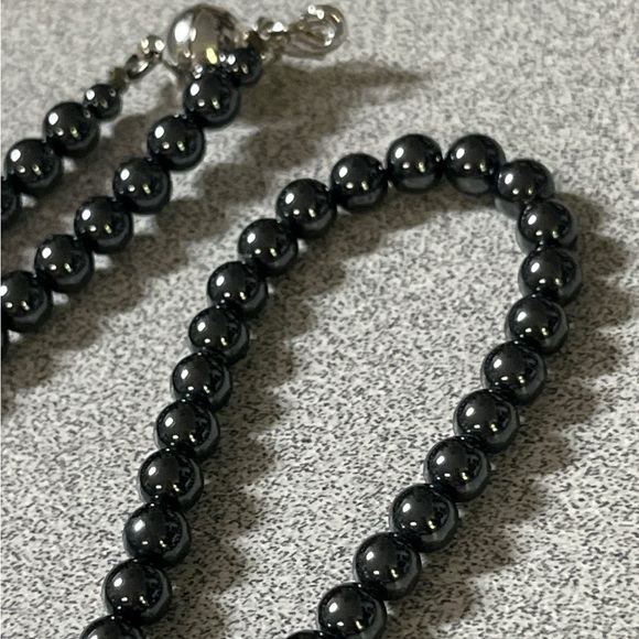 Hematite Round Bead Necklace w/ Magnetic Closure Hand Crafted - Picture 4 of 5